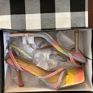 EGO square toe rainbow holographic heels
